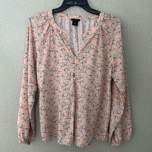 Women’s Ann Taylor Factory Top, Small, Pink, Crane Bird, Spring